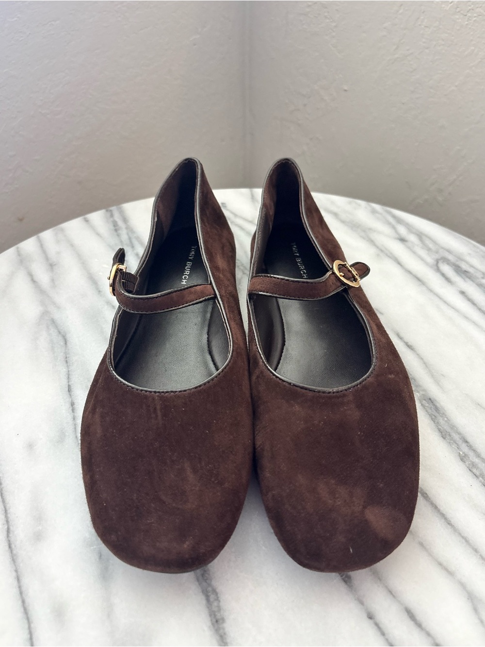 Tory Burch Chocolate Brown Suede Mary Jane Flats - Picture 5 of 12